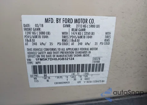 2018 Ford Explorer Xlt from USA, damaged, VIN 1FM5K7DH0JGB32124